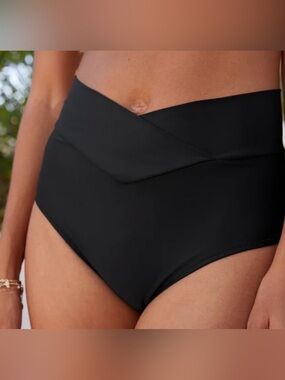 NWT Aerie Crossover High Waist Full Coverage Bikini Bottom in Black - Size XS